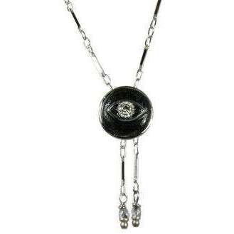 Michal Golan Crystal Stone and Black Evil Eye Round Pendant Necklace With Drop Beads
