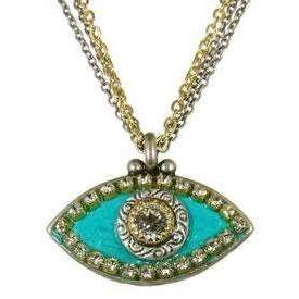 Michal Golan Crystal Stone and Turquoise Evil Eye Pendant Necklace