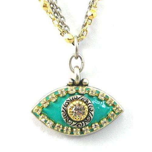 Michal Golan Crystal Stone and Turquoise Evil Eye Pendant Necklace