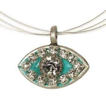 Michal Golan Crystal Stones and Teal Evil Eye Pendant Necklace