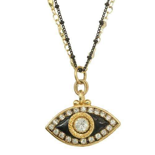 Michal Golan Gold and Black Evil Eye Necklace on Double Chain