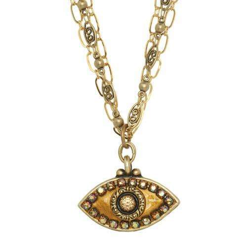 Michal Golan Gold and Bronze Evil Eye Necklace on Triple Chain