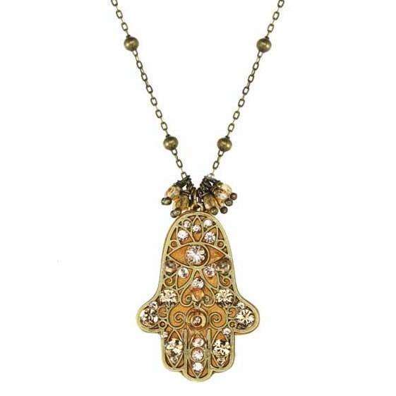Michal Golan Gold and Crystal Hamsa Necklace