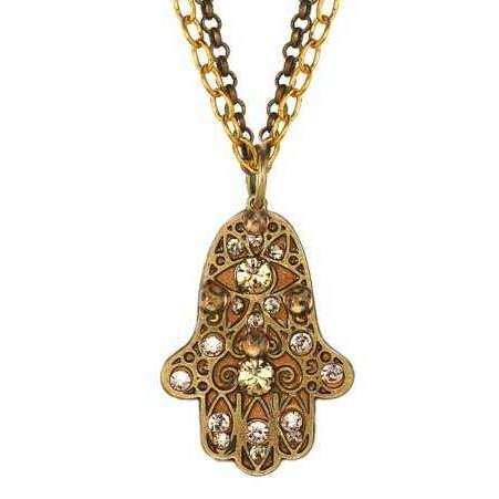 Michal Golan Gold And Crystal Hamsa Necklace on a Double Chain