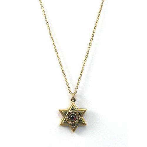 Michal Golan Gold Layered Star of David with Garnet Necklace