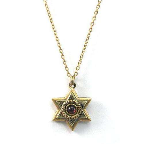 Michal Golan Gold Layered Star of David with Garnet Necklace