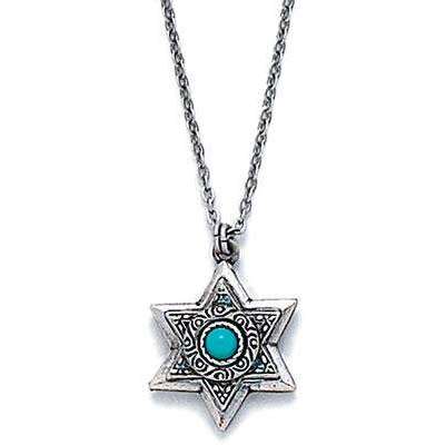 Michal Golan Gold Layered Star of David with Turquoise Necklace