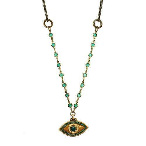Michal Golan Green and Gold Evil Eye Beaded Necklace