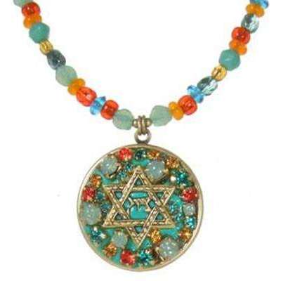Michal Golan Green and Orange Star of David Necklace