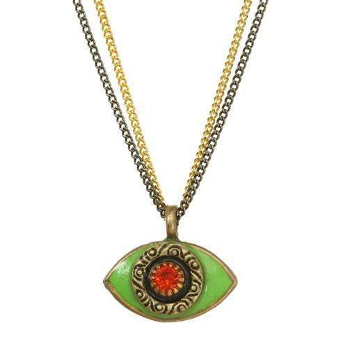 Michal Golan Green and Red Evil Eye Double Strand Necklace