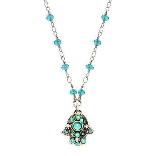 Michal Golan Green and Silver Hamsa Necklace