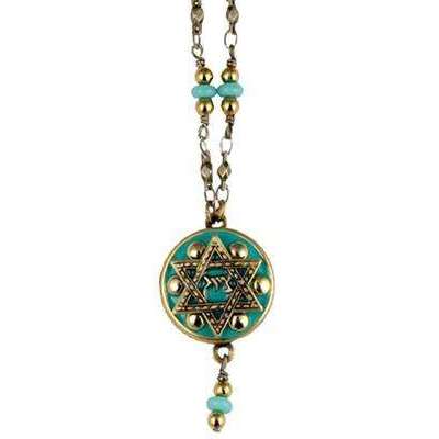 Michal Golan Green Star of David Necklace with Dangle
