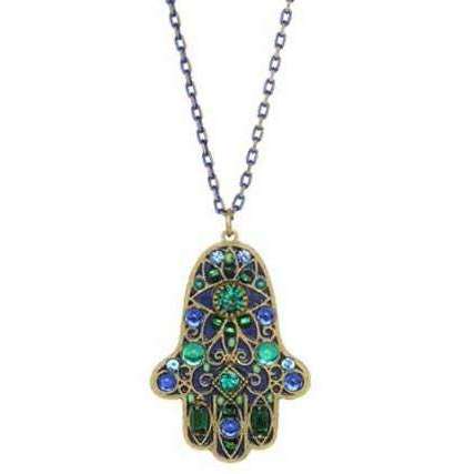 Michal Golan Hamsa Necklace in Black, Blue and Green