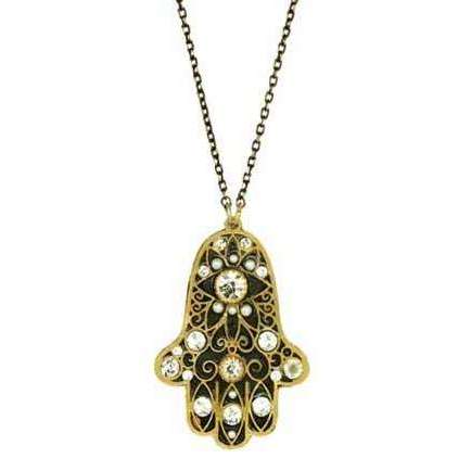 Michal Golan Hamsa Necklace in Black, White and Gold