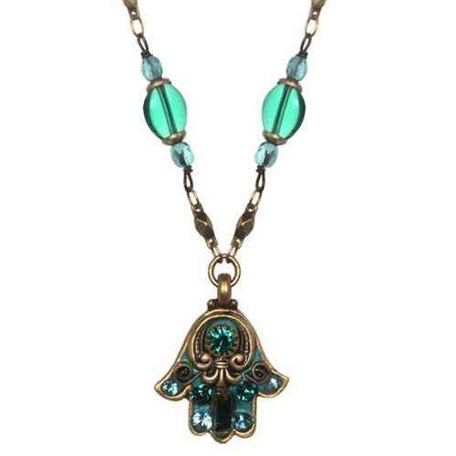 Michal Golan Hamsa Necklace in Deep Green and Teal