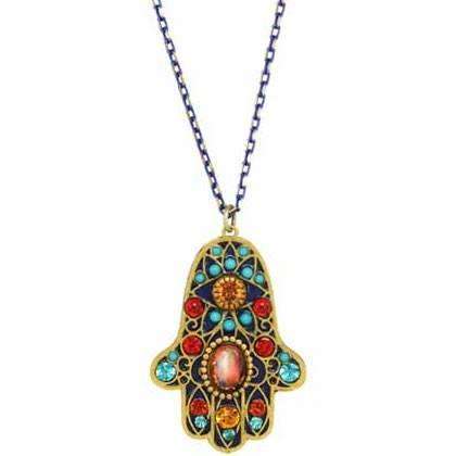 Michal Golan Hamsa Necklace with Multi-colored Beads