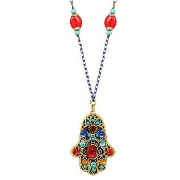 Michal Golan Hamsa Necklace with Multi Colored Crystals