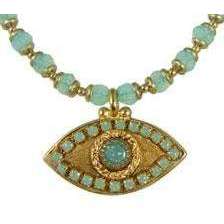 Michal Golan Jade and Gold Evil Eye Pendant and Beaded Necklace