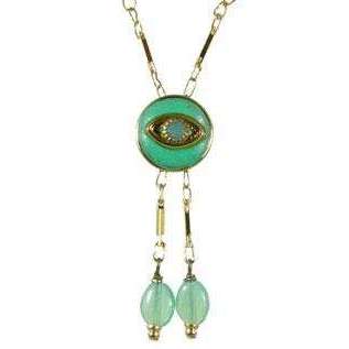 Michal Golan Jade and Gold Evil Eye Round Pendant Necklace With Drop Beads