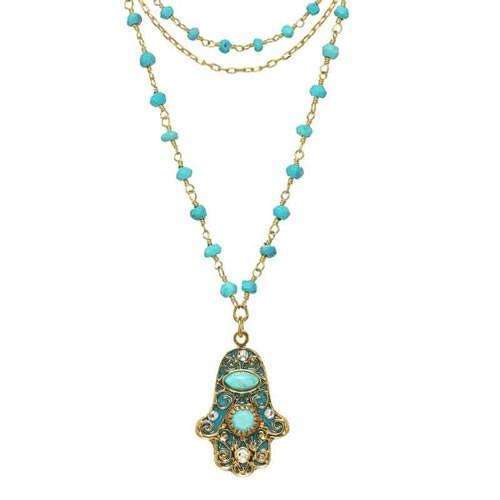 Michal Golan Layered Turquoise Hamsa Necklace