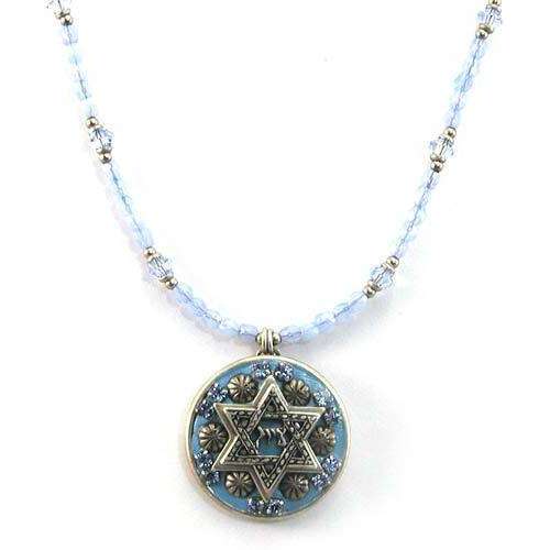 Michal Golan Light Blue Star of David on Beaded Necklace