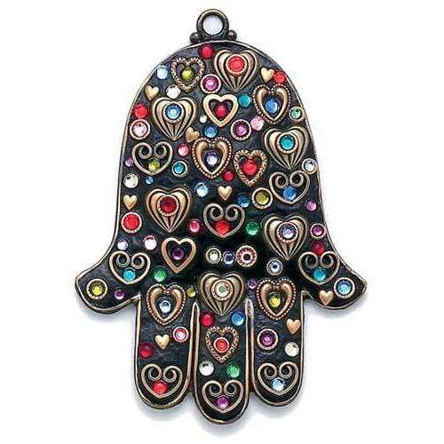 Black Multicolor Hearts Wall Hamsa