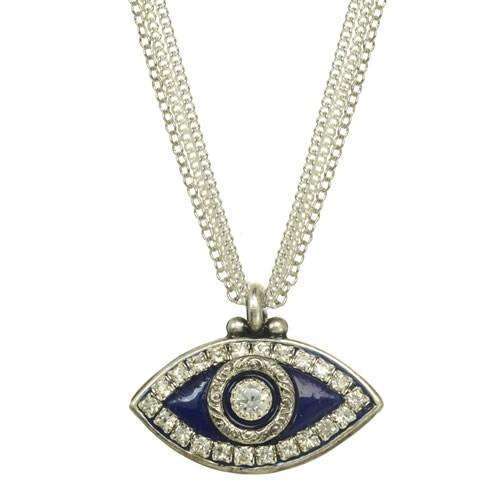 Michal Golan Navy and Silver Evil Eye Triple Strand Necklace