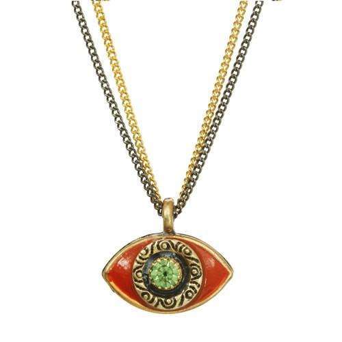 Michal Golan Orange and Green Evil Eye Double Strand Necklace