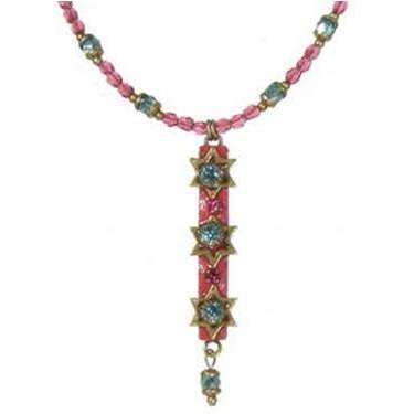 Michal Golan Pink and Blue Star of David Necklace with Dangle