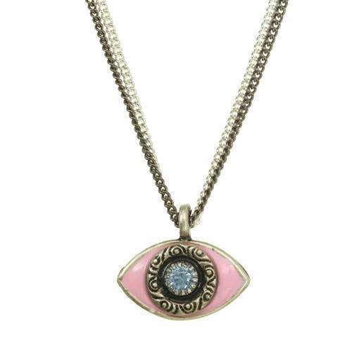 Michal Golan Pink and Crystal Evil Eye Double Strand Necklace