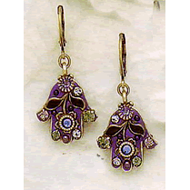 Michal Golan Purple Flower Hamsa Earrings