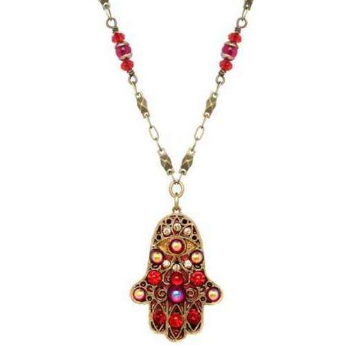 Michal Golan Red and Gold Hamsa Necklace