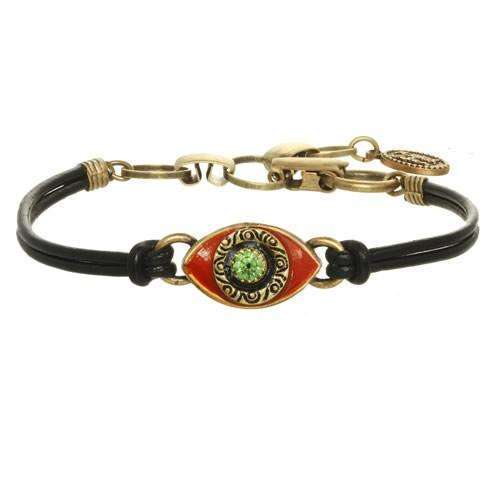 Michal Golan Red and Green Evil Eye Bracelet on Leather