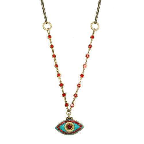 Michal Golan Red and Turquoise Evil Eye Beaded Necklace