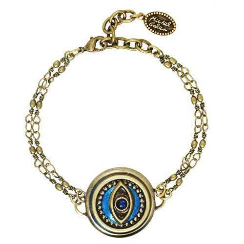 Michal Golan Round Blue Evil Eye Bracelet on Double Chain