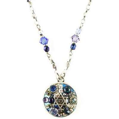 Michal Golan Round Crystal Blue Mosaic Star of David Necklace