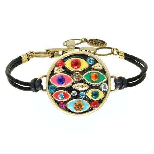Michal Golan Round Multi-Color Evil Eye Bracelet on Leather Cord