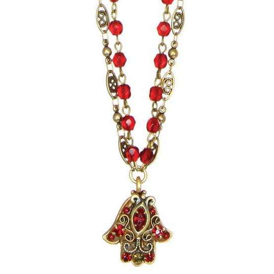 Michal Golan Ruby Red Double Chain Hamsa Necklace