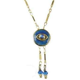 Michal Golan Sapphire and Gold Evil Eye Round Pendant Necklace With Drop Beads