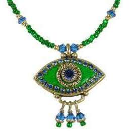Michal Golan Sapphire, Gold and Emerald Evil Eye Pendant and Beaded Necklace With Drop Beads