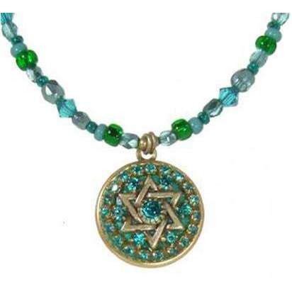 Michal Golan Shades of Green Jewish Star Necklace