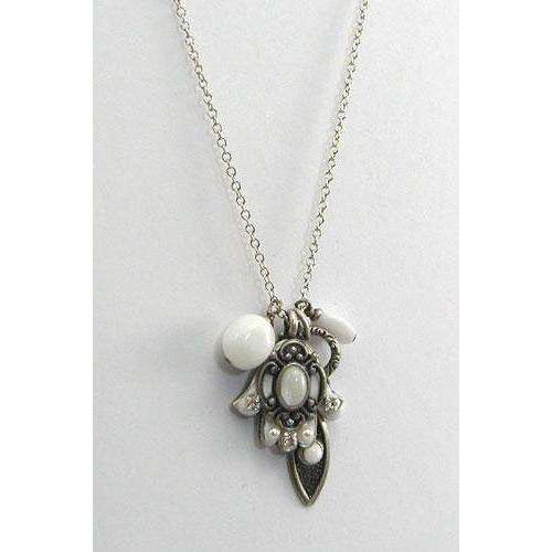 Michal Golan Silver and White Hamsa and Evil Eye Cluster Charm Necklace