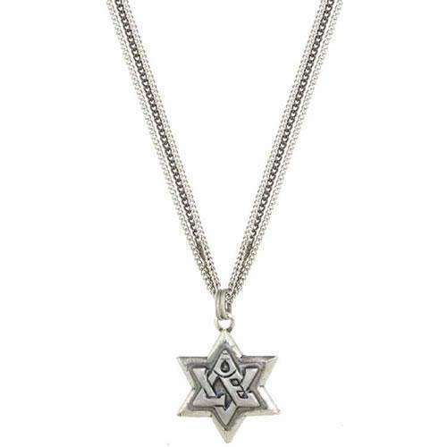 Michal Golan Silver Star of David Triple Chain "Love" Necklace