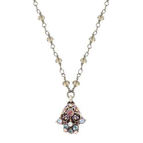 Michal Golan Small Purple and Pink Hamsa Necklace