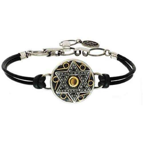 Michal Golan Star of David Leather Bracelet in Two-Tone Silver and Gold