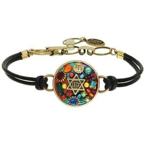Michal Golan Star of David Leather Bracelet with Multi-Colored Mosaic