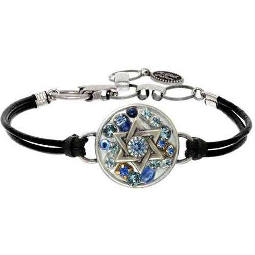 Michal Golan Star of David Leather Bracelet with Silver and Blue Mosaic