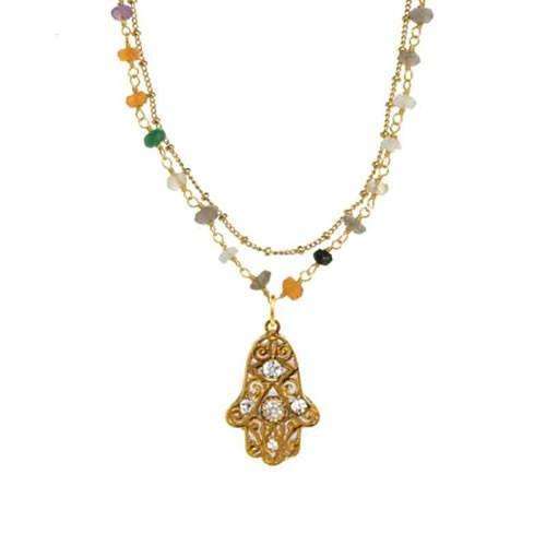 Michal Golan Swirling Gold Patterned Hamsa Necklace
