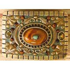 Michal Golan Tiger Eye, African Turquoise and Abalone Belt Buckle