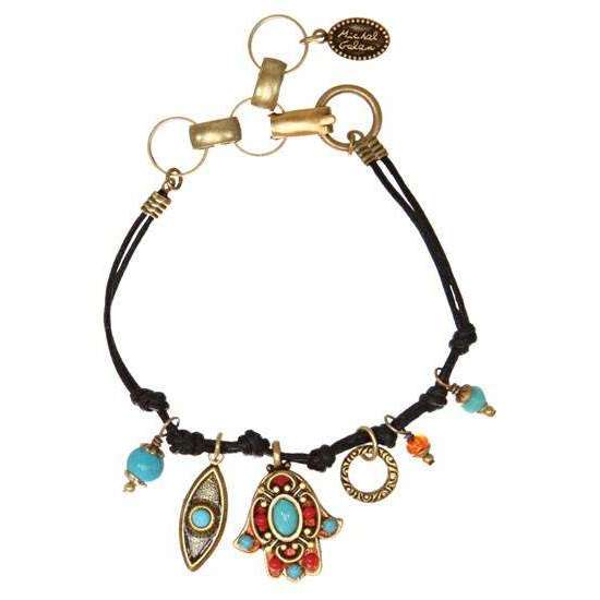 Michal Golan Turquoise and Coral Hamsa and Evil Eye Bracelet
